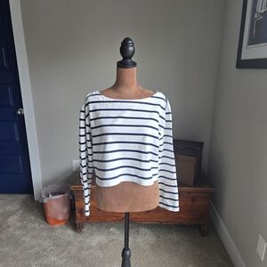 J. Crew Navy and White Striped Crop Top